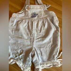 Vintage Sesame Street Girls Shorts Bib Overalls Size 3/6 Months Elmo Flower Blue
